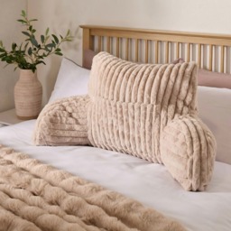 OHS Ribbed Faux Fur Cuddle Cushion with Heatable Pocket - Stone - thumbnail 1