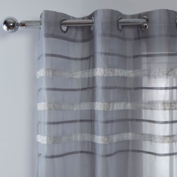"OHS Latina Diamante Voile Net Eyelet Curtains , Charcoal Grey - 55"" x 87""" - thumbnail 2