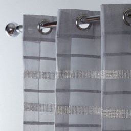 "OHS Latina Diamante Voile Net Eyelet Curtains , Charcoal Grey - 55"" x 87""" - thumbnail 3