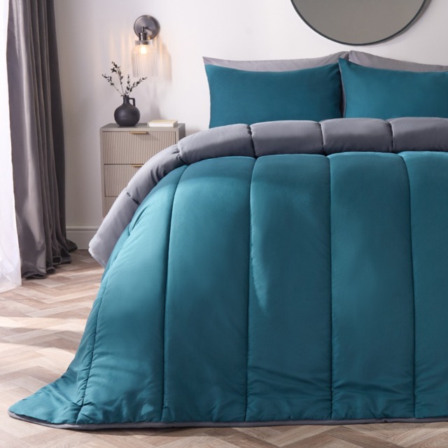 OHS Coverless 10.5 Tog Reversible Duvet & Pillowcase, Teal/Grey - Double - image 1