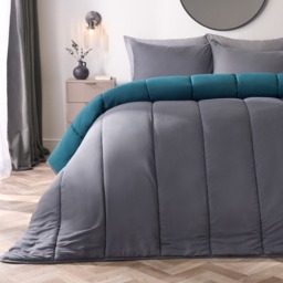 OHS Coverless 10.5 Tog Reversible Duvet & Pillowcase, Teal/Grey - Double - thumbnail 2