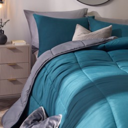 OHS Coverless 10.5 Tog Reversible Duvet & Pillowcase, Teal/Grey - Double - thumbnail 3