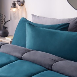 OHS Coverless 10.5 Tog Reversible Duvet & Pillowcase, Teal/Grey - Double - thumbnail 4