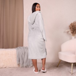 OHS Hooded Sherpa Fleece Dressing Gown - Silver - thumbnail 2