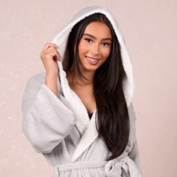 OHS Hooded Sherpa Fleece Dressing Gown - Silver - thumbnail 4