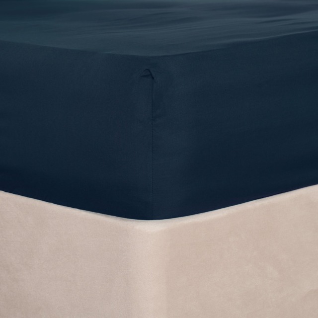 OHS Plain Dyed Fitted Bed Sheets, Navy - Double - image 1