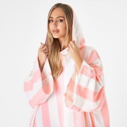 OHS Adult Towel Poncho Stripe Print – Blush Pink - thumbnail 3