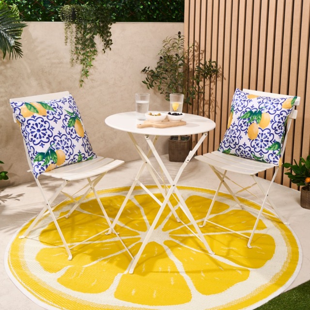 OHS Indoor/Outdoor Lemon Print Cushion Covers with Cushion - Blue/White - image 1