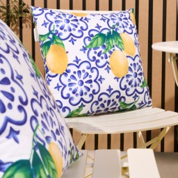 OHS Indoor/Outdoor Lemon Print Cushion Covers with Cushion - Blue/White - thumbnail 2