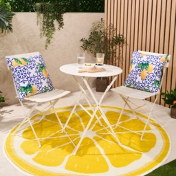OHS Indoor/Outdoor Lemon Print Cushion Covers with Cushion - Blue/White