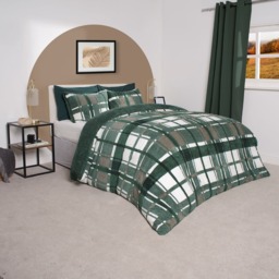 OHS Check Teddy Duvet Set, Forest Green - Super King - thumbnail 2