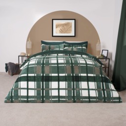 OHS Check Teddy Duvet Set, Forest Green - Super King - thumbnail 1