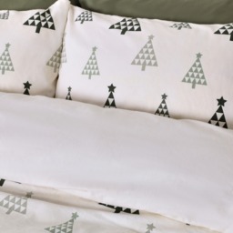 OHS Winter Tree Print Brushed Cotton Flannelette Duvet Cover Set, White/Green - Double - thumbnail 2