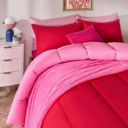 OHS Coverless 10.5 Tog Reversible Duvet Set, Hot Pink/Red - King - thumbnail 4