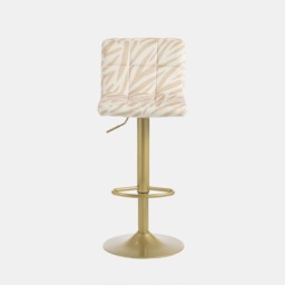 OHS Set of 2 Zebra Print Adjustable Velvet Bar Stools - Natural/Gold - thumbnail 2