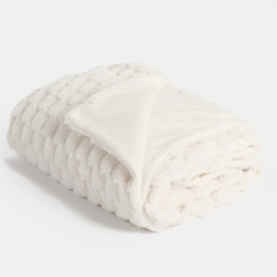 OHS Thick Faux Fur Waffle Throw, Cream - 125 x 150cm - thumbnail 4