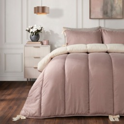 OHS Bow Tie Coverless 7.5 Tog Reversible Duvet Set, Ivory/Natural - Double