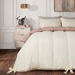 OHS Bow Tie Coverless 7.5 Tog Reversible Duvet Set, Ivory/Natural - Double - thumbnail 3