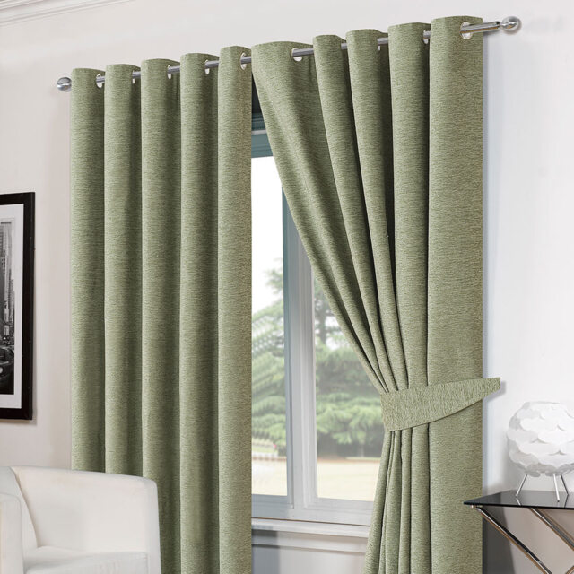 "Chenille Eyelet Blackout Curtains 66""x90"" - Soft Green"