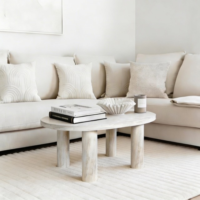 OHS 4-Legged Travertine Effect Coffee Table - Natural - image 1