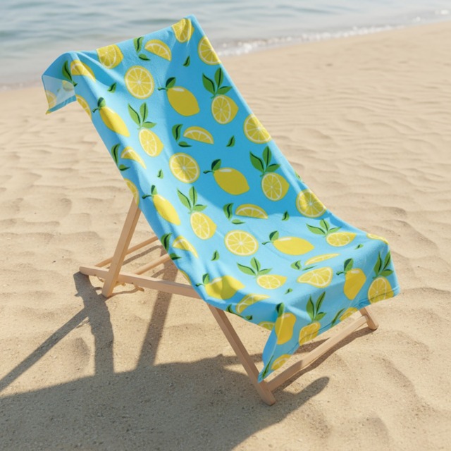 OHS Lemon Print Beach Towel - Blue - image 1