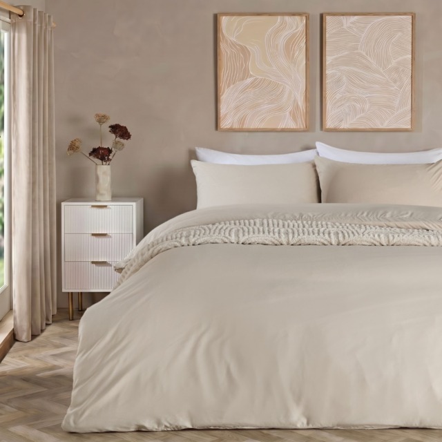 OHS Plain Duvet Cover Set , Stone - Single - image 1