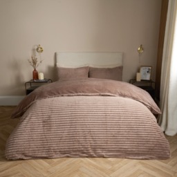 OHS Ribbed Faux Fur Duvet Set, Natural - Superking - thumbnail 2