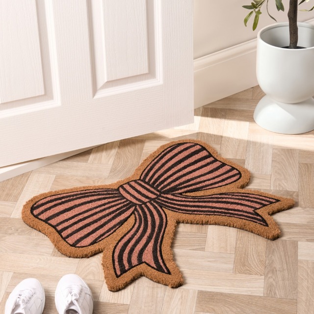 OHS Bow Shaped Coir Mat - Natural/Pink - image 1