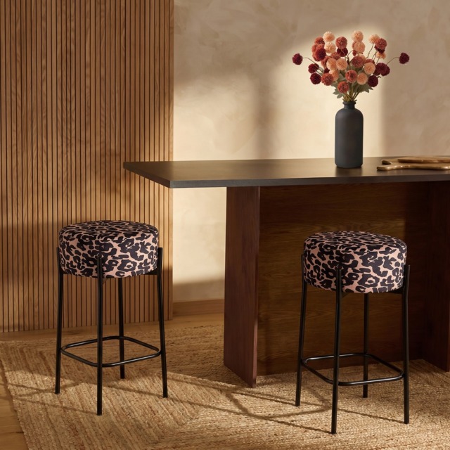 OHS Leopard Print Boucle Bar Stool - Black - image 1