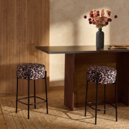 OHS Leopard Print Boucle Bar Stool - Black - thumbnail 1