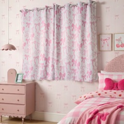 OHS Kids Bow Blackout Curtains, Pink - 46X54in - thumbnail 2