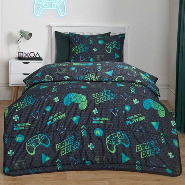 OHS Gaming Coverless 10.5 Tog Duvet & Pillowcase, Black - Double - image 1