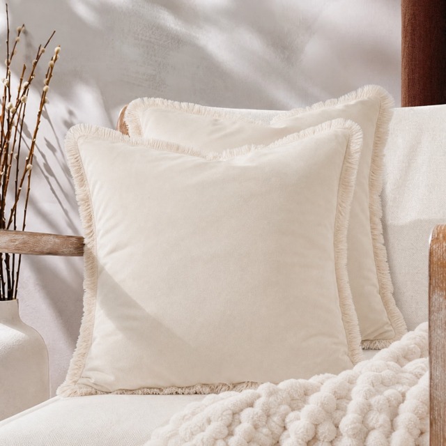 OHS Fringe Edge Cushion Covers, Natural - 45 x 45cm - image 1
