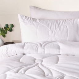 OHS Diamond Bow Quilted Coverless 7.5 Tog Duvet Set, White - Double - thumbnail 2