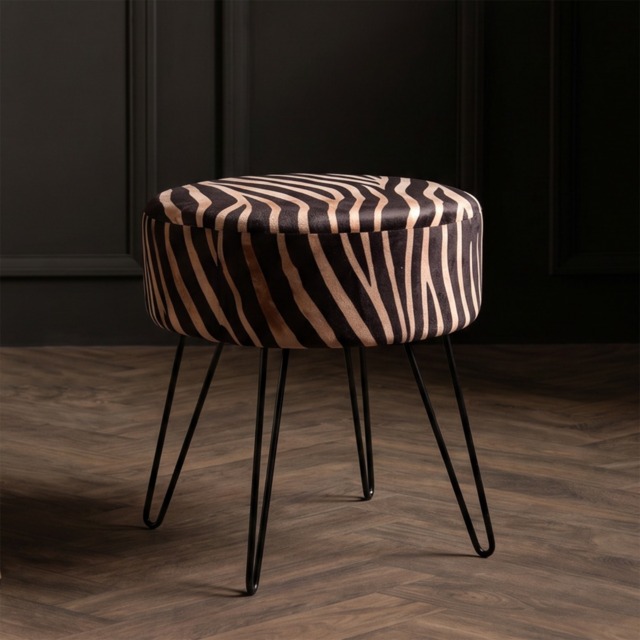 OHS Zebra Matte Velvet Hairpin Stool - Natural - image 1