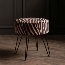 OHS Zebra Matte Velvet Hairpin Stool - Natural - thumbnail 1