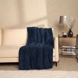 OHS Teddy Fleece Throw, Navy - 125 x 150cm - thumbnail 2
