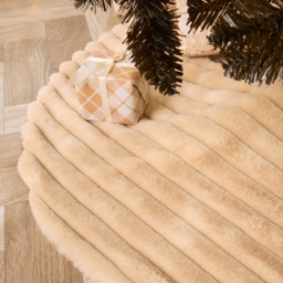 OHS Ribbed Faux Fur Christmas Tree Skirt - Natural - thumbnail 2