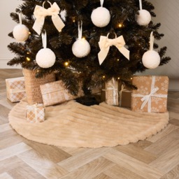 OHS Ribbed Faux Fur Christmas Tree Skirt - Natural - thumbnail 1