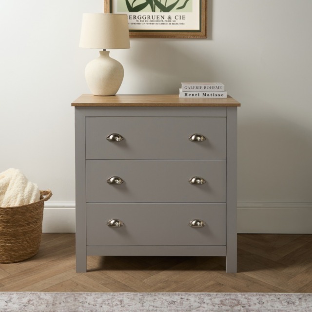 OHS Chicago 3 Drawer Bedside Table - Grey - image 1