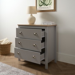 OHS Chicago 3 Drawer Bedside Table - Grey - thumbnail 2