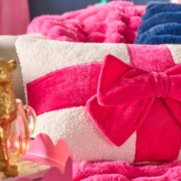 OHS Bow Wrapped Cushion - Hot Pink/Cream - thumbnail 2
