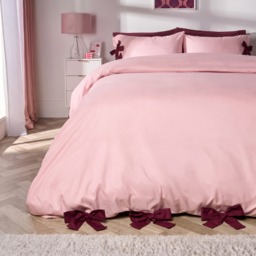 OHS Bow Tie Plain Dyed Duvet Cover Set, Blush/Burgundy - Double