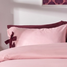 OHS Bow Tie Plain Dyed Duvet Cover Set, Blush/Burgundy - Double - thumbnail 3