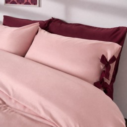 OHS Bow Tie Plain Dyed Duvet Cover Set, Blush/Burgundy - Double - thumbnail 2