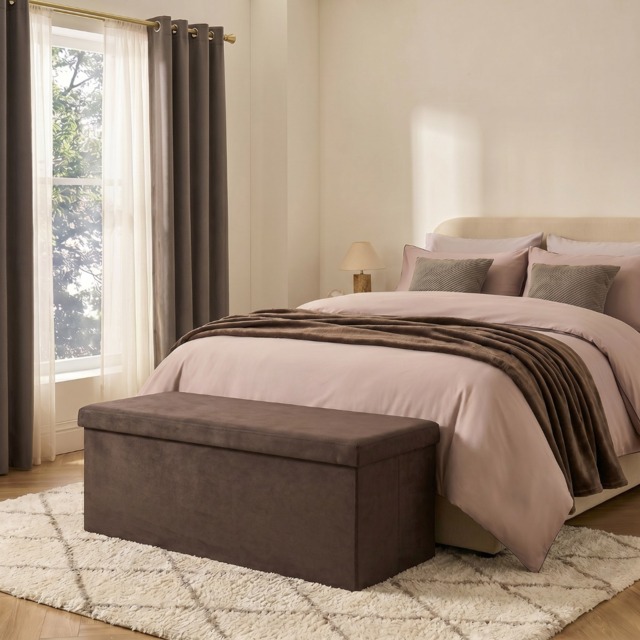 OHS Matte Velvet Foldable Rectangle Storage Ottoman - Chocolate - image 1