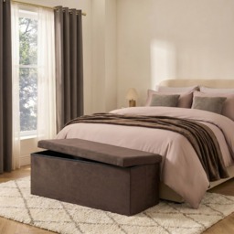 OHS Matte Velvet Foldable Rectangle Storage Ottoman - Chocolate - thumbnail 2
