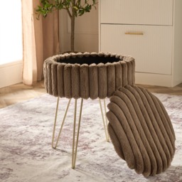 OHS Faux Fur Ribbed Storage Hairpin Stool - Chocolate/Gold - thumbnail 2