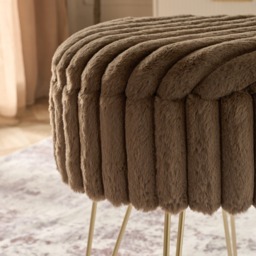OHS Faux Fur Ribbed Storage Hairpin Stool - Chocolate/Gold - thumbnail 3