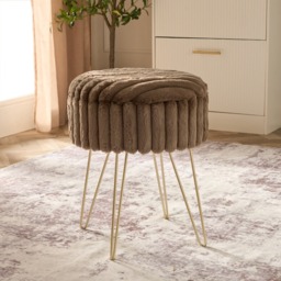 OHS Faux Fur Ribbed Storage Hairpin Stool - Chocolate/Gold